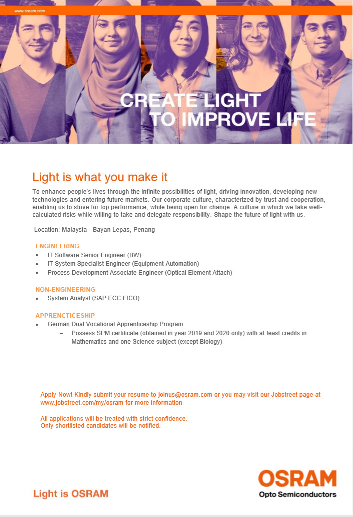 Osram Opto Semiconductors Is Hiring Penang Career Assistance And Talent Centre